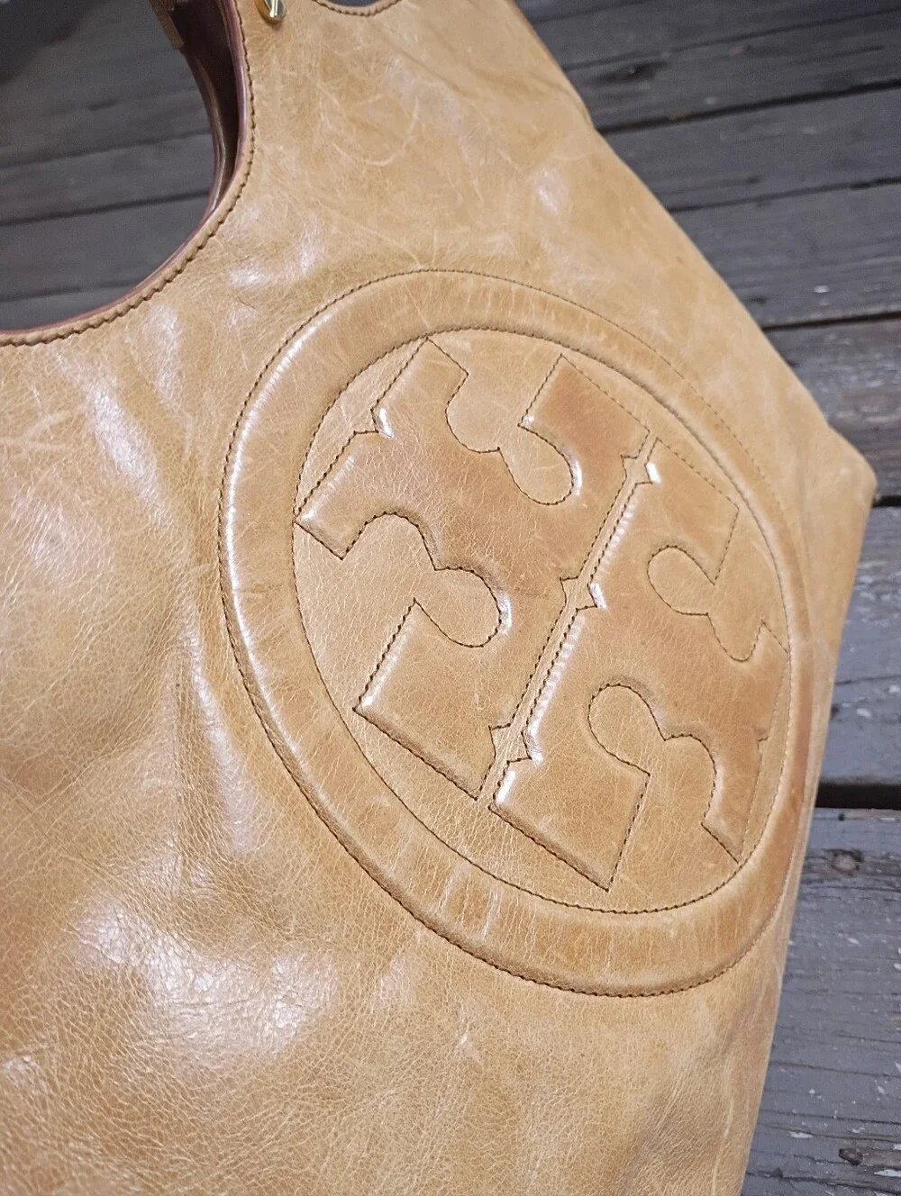 Tory Burch Bombe Tan Leather Tote Bag
